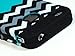 For iPhone 4, 4s, 4G 4th Generation Bastex Heavy Duty Hybrid Case - Black Silicone / Teal & White Chevron Pattern Hard Shell with Anchor & Heart Design