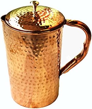 Pure copper pitcher Ayurveda Copper Jug with lid Copper water pitcher Copper water Jug Copper pitcher (Hammered)