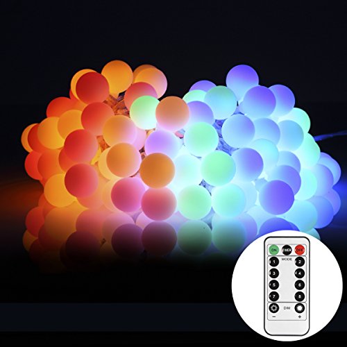 GreenClick 34Ft 100 Leds Outdoor Globe String Lights, 8 Dimmable Lighting Modes with Remote & Timer, UL Listed 29V Low voltage Waterproof Decorative Lights for Bedroom, Patio, Garden, Parties