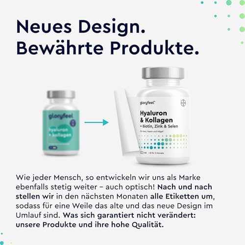 Hyaluronsäure + Kollagen 180 Kapseln - mit Biotin, Vitamin C, Zink, Selen & Silizium - für Haut, Haare, Nägel* - laborgeprüft & in Deutschland entwickelt