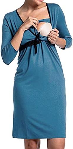 Doublelift Women's Pregnancy Nursing Nightgown High Waist Pajamas Dress Maternity Clothes