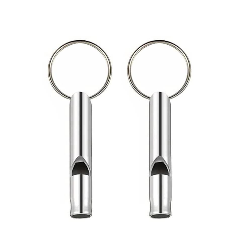 SagaSave 2 Pcs Emergency Whistle, Aluminium Alloy Outdoor Survival Whistle with Key Ring, Loud Sound Whistle for Outdoor Camping Hiking - Silver