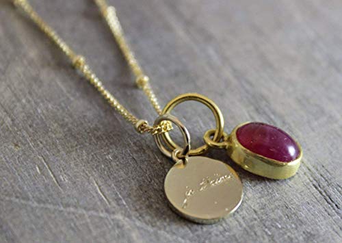 Pink Tourmaline Gemstone Je'taime I Love You Charm Pendant 14kt Gold Filled Necklace 18 inches Valentine's Day gift idea