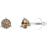 14K White Gold Simulated Champagne Diamond Stud Earrings with Screw back - Hypoallergenic, 1 cttw - Minimalist Women's Fine Jewelry