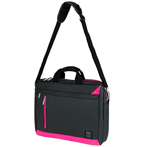 15.6inch Vangoddy Adler Laptop Shoulder Bag for Dell Touchscreen Laptop Inspiron 15 5000 / i3543 / XPS 15 9550 / Inspiron 15 7000 7558 / Inspiron 15 3000 3551 / 5558 (Metallic Grey with Magenta Trim)