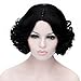 TopWigy Women Short Curly Wave Cosplay Wig Middle Part Retro Costume Wig with Wig Cap (Black 14