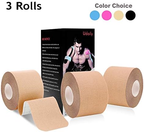 Udaily Kinesiology Tape Precut (3 Rolls Pack), Elastic Therapeutic Sports Tape for Knee Shoulder and Elbow, Breathable, Water Resistant, Latex Free