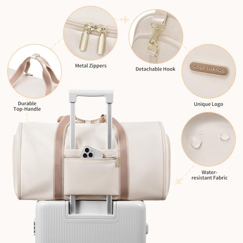 2 in 1 Convertible Travel Bag for Women Clothes Bag Foldable Sports Bag for Business Trips and Weekend Getaways (Off White)