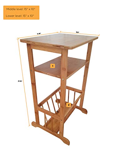 SplashSoup Bamboo Side Table | Compact Book Magazine Media Rack End Piece | Natural Bathroom Towel Stand | Living Room Corner Organizer & Entryway Caddy