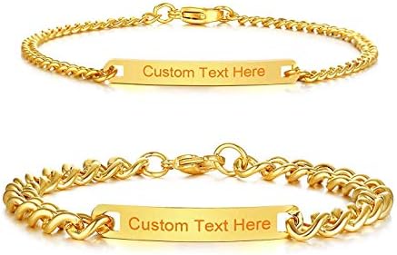 Jewelry His and Hers Matching Set Titanium Stainless Steel Personalized Couple Bracelet Custom Engraving (A PAIR)