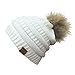BYSUMMER C.C Soft Stretch Cable Knit Faux Fur Pom Pom Beanie Hat (Ivory)