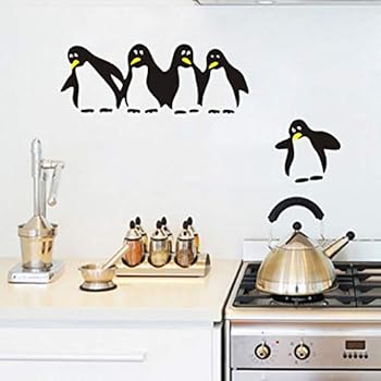 Art Decor Wall Sticker Cute Penguin Refrigerator Sticker Vinyl PVC Kitchen Wall Sticker Fridge Decal DIY Home Decoration (Black)