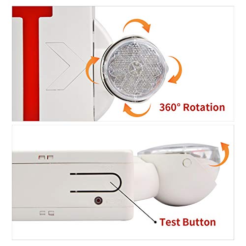 AKT LIGHTING LED Emergency Light & Exit Sign Combo, Red Exit Sign, UL Certified Emergency Exit Light, Adjustable Lamps with Back-up Battery (Red, 1 Pack) - Thumbnail 4