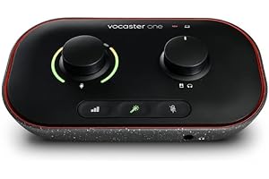 Focusrite Vocaster One — Podcasting Interface for Recording as a Solo Creator. Use Auto Gain, Enhance, and Mute for Easy Podcasting. Small, Lightweight, and Powered by Computer