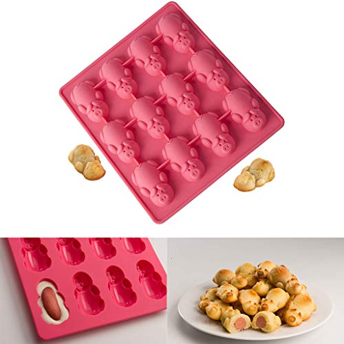Highpot Pig Shapes Cake Mold Silicone Bakeware Tool Cute Ice Cube Chocolate Cookie Fondant DIY BPA Free Cupcake Mould Baking Tray (Pink-1PC)