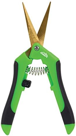 TrimSmart Precision Pruner Hydroponic Garden Precision Blade Curved or Straight Blade Garden Snip Scissor Trimmer (Curved Blade, Lime Green)