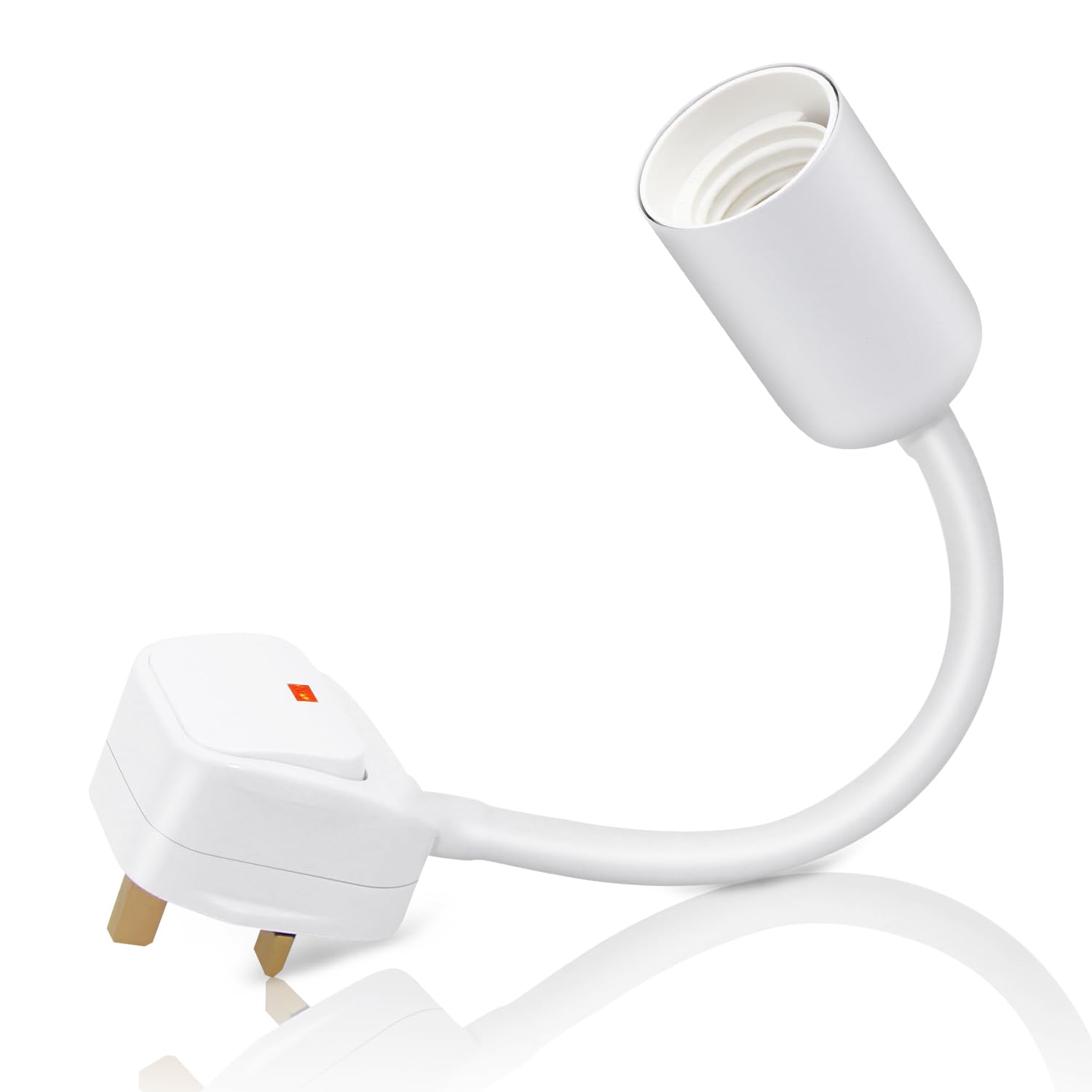 E27 Lamp Holder with Switch, Flexible Bulb Holder Plug in Wall Light Screw Socket Holder White, Light Bulb Adapter Extension 20CM Gooseneck for Bedroom, Kitchen, Office(Without Bulb)