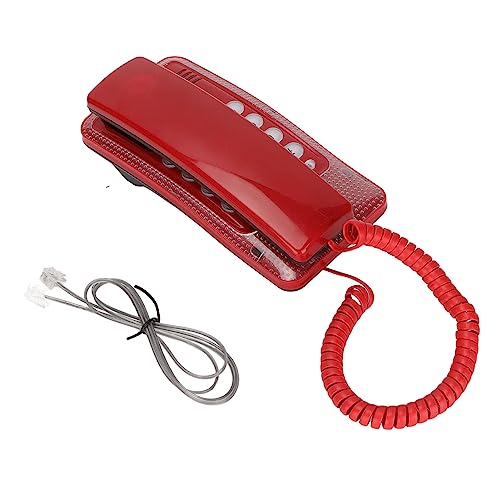 Elprico Corded Phones, Wired Landline Phone Multifunctional Pause Redial Portable House Corded Telephone with Quick Flash Function(Red)