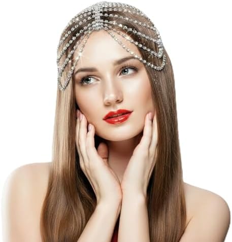 NICENEEDED Diadema Con Aro De Serpiente Y Cristales Dorados, Cadena De Frente Con Pedrería Para Bodas, Fiestas Y Disfraces