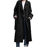 chouyatou Women's Winter Double Breasted Wool Coat Long Sleeve Notch Lapel Midi Long Winter Trench Coat with Belt