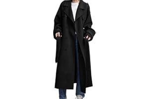 chouyatou Women's Winter Double Breasted Wool Coat Long Sleeve Notch Lapel Midi Long Winter Trench Coat with Belt