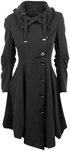 Roundshop Women's Elegant Trench Coat Vintage Single Breasted Jacket Black XL