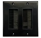 RiteAV - Dual Gang Wall Plate with Brush Bristles - Black [Now Fits Larger Cables]