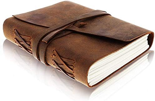 Pranjals House Antique Handcraft Leather Journal Notebook Diary for Men & Women, Daily Writing, Travel Diary - 7*5 Inches, Light Brown