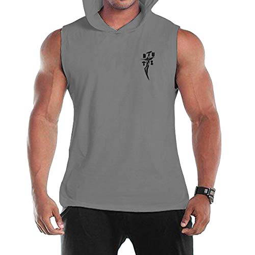 Men's Workout Hooded Tank Tops Sleeveless Gym Hoodies Muscle Cut