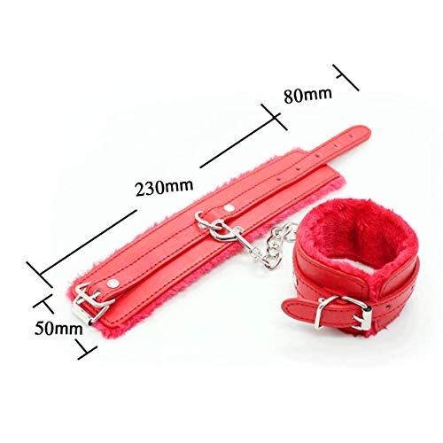 Leather Handcuffs Set Adjustable Handcuffs Whip Wristbands Bracelets with a Tassels, Multipurpose, Red