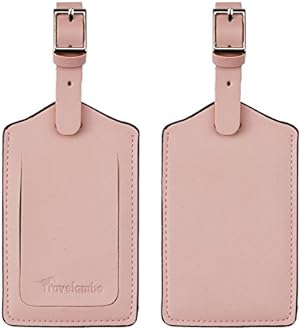 TravelamboTravelambo Luggage Tags for Suitcases Faux Leather Privacy Protection 2 Pack Bag Tags Travel Accessories Essential, Lotus Pink