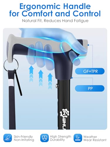 Adjustable Walking Cane for Women & Men for Stability, Self Standing Cane with Second Handle for Standing, Foldable Collapsible Folding Cane, Walking Sticks for Seniors & Adult