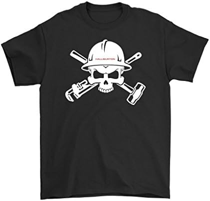 Awesome eMERCHency Oilfield Shirts Halliburton Logo Skull In Helmet Mens T-Shirt (Black, 3XL)