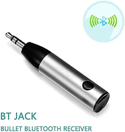 Bluetooth Receiver Adapter, Bullet Style Aluminum Wireless Mini Bluetooth 4.1 with Built-in Mic Bluetooth for 3.5mm AUX Audio Music Headphone/ Car Audio/ Speaker/ Home Stereo/PC/ Earbuds (Silver)