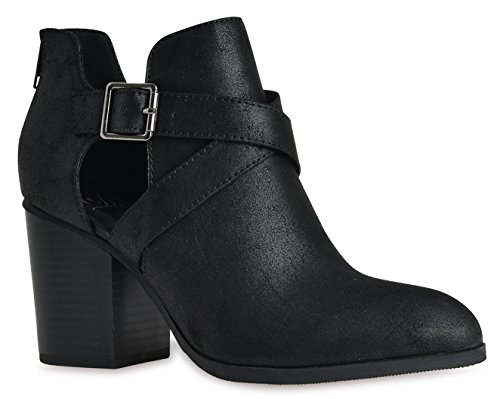 Women's Buckle Cut Out Criss Cross Wooden Chunky Stacked High Heel Zip up Ankle Booties High Heel Boots by LUSTHAVE Black 8