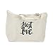 Adornlee Canvas Tote Bag with Special Saying - Zipper Top, Interior Pocket, 100% Cotton (Natural - Just Love)