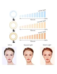 Anillo de luz selfie de 8.0 in, regulable con soporte y soporte para teléfono móvil para Live Stream Makeup, para Vlog, vídeo fotografía, compatible con iPhone Android, mando a distancia