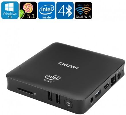 Chuwi HiBox Mini PC - Windows 10, Android 5.1, Quad-Core CPU, 4GB DDR3 RAM, 3D Media Support, Dual-Band WiFi