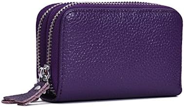 RFID Blocking Credit Card wallet for women, Double zipper Genuine Leather Credit Card Wallet for Safe Security Travel Wallet (Purple)