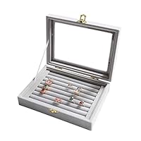 Wuligirl Velvet Glass Ring Display Box Jewelry Holder Storage Organizer Case Earring Rings Tray Showcase Stackable (7 Slot Rings)