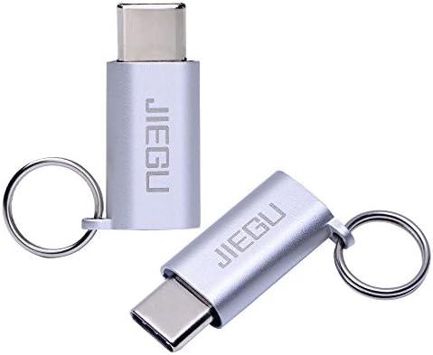 Type C Adapter USB toUSB C to Micro USB Adapter 2 Pack Aluminum Convert Connector with Keychain for Samsung Galaxy S8 New Macbook Pixel XL Nexus 5X 6P LG G5 V20 HTC 10 Oneplus and More(Silver)