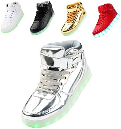 Women High Top USB Charging LED Shoes Flashing Sneaker (12US, Silver)