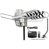 ViewTV Outdoor Amplified Antenna with Adjustable Antenna Mount Pole - 150 Miles Range - 360° Rotation - Wireless Remote