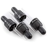 Glass Droppers, Black Bulb Glass Droppers w/ Tamper Evident Seal for use with 10 ml essential oil bottles. 4 Pack