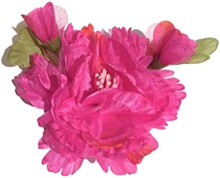 Cuteque International Organza and Silk Peony with 2 Rosebuds Attached (Pack of 3), 4", Passion Fruit