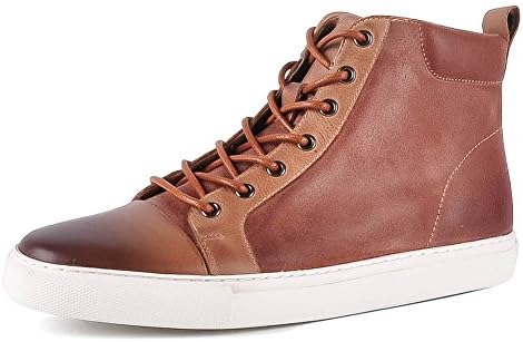 Yolkoma Classic Men's Lace up Round Toe Martin Boots High Top Leather Sneaker Fashion Chukka Boots for Men