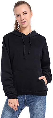 Brovollous Solid Fleece Pullover Hoodie for Women, Long Sleeve Oversized Sweatshirt with Pocket