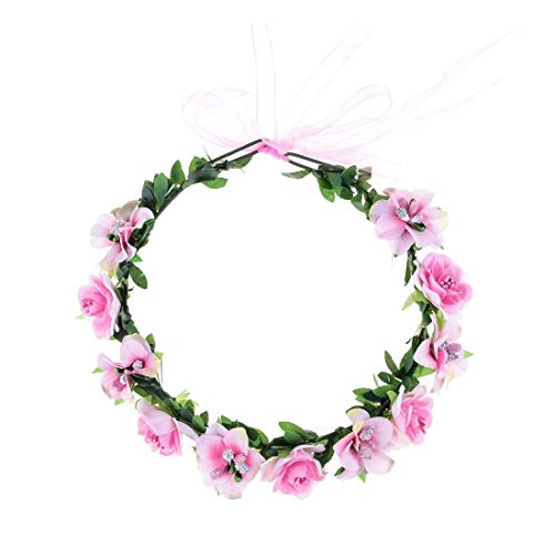 Daisyu Rose Flower Crown Festival Wedding Beach Hair Wreath (Pink)