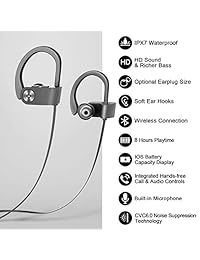 Moffo Auriculares inalámbricos deportivos HD estéreo en auriculares IPX7 a prueba de sudor impermeables con micrófono integrado para gimnasio, correr, entrenamiento, batería de 8 horas