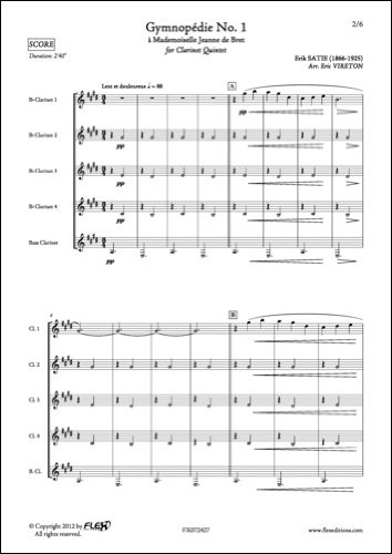 Partition Classique Gymnopédie No 1 E Satie - 